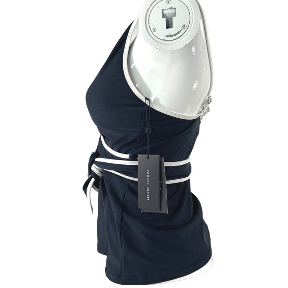 NEW w/Tags Tommy Hilfiger Tankini Swim Top Women's Medium Navy Blue Stretch Belt - Picture 7 of 13